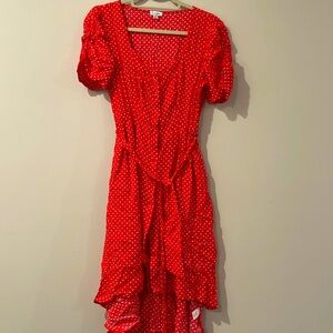 Red and white polka dot dress